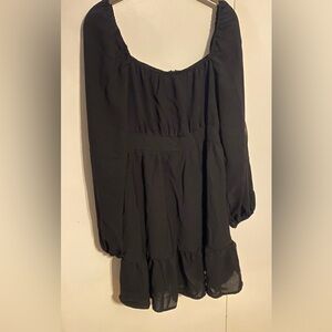 Women's Square Neck Long Sleeve Ruffle Mini Aline Dress, L